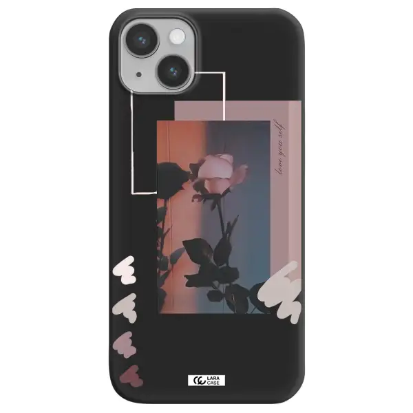 Pink Rose Apple iPhone 14 plus Silicone black Case