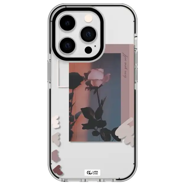 Pink Rose Apple iPhone 14 pro impact black border Case