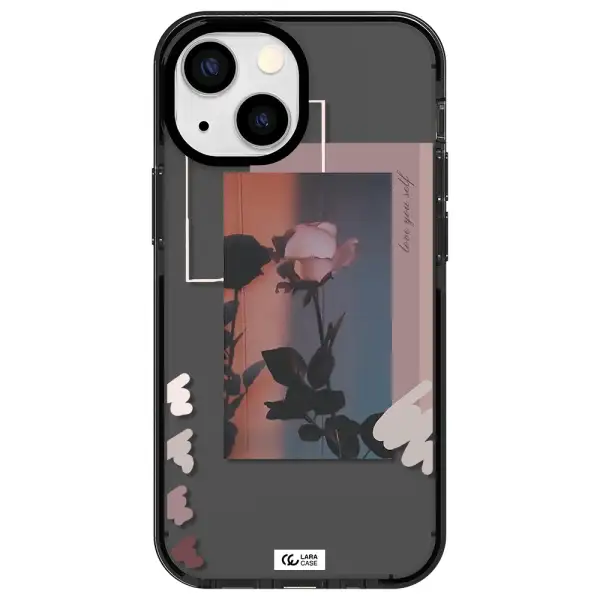 Pink Rose Apple iPhone 15 impact Smoke Black Case