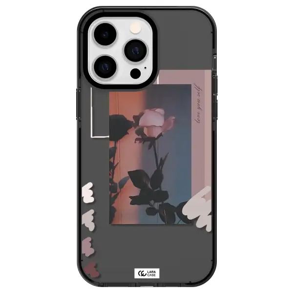 Pink Rose Apple iPhone 15 Pro Max impact Smoke Black Case