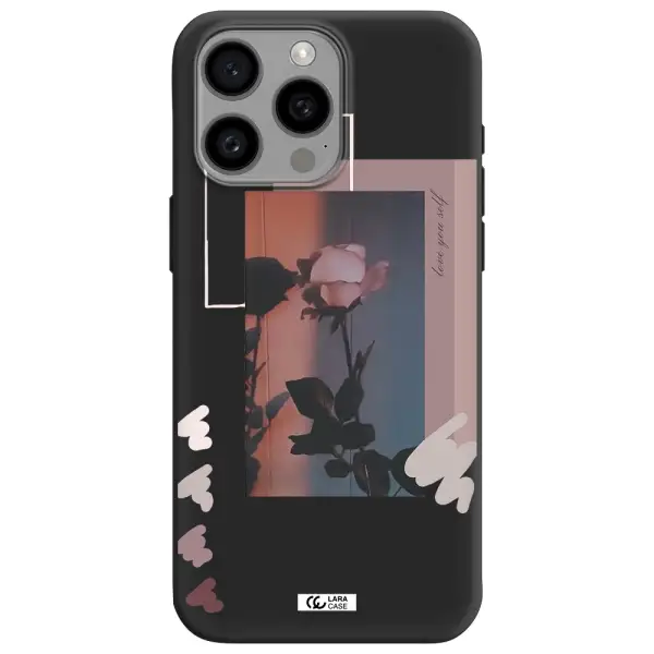 Pink Rose Apple Iphone 15 Pro max Silicone black Case