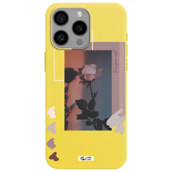 Pink Rose Apple Iphone 15 Pro max Silicone canary yellow Case