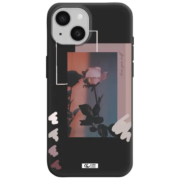 Pink Rose Apple iPhone 15 Silicone black Case