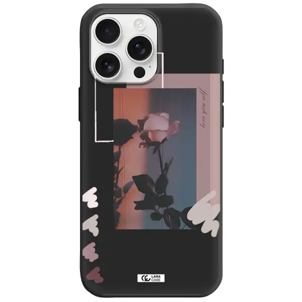 Pink Rose Apple Iphone 16 Pro Max Silicone Black Case