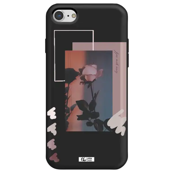 Pink Rose Apple iPhone 7 Silicone black Case