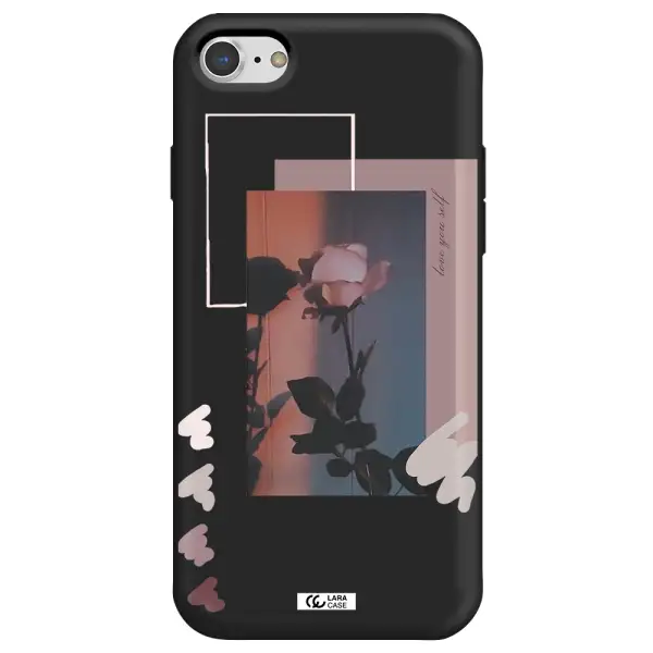 Pink Rose Apple iPhone 8 Silicone black Case