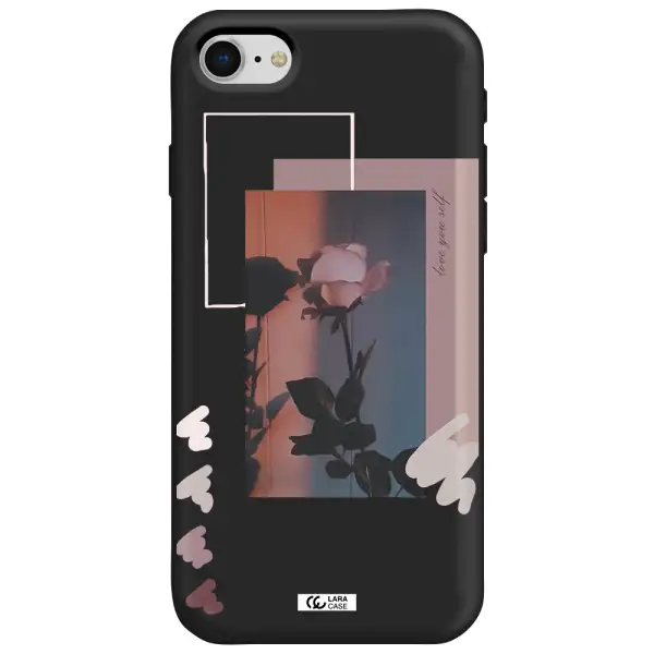 Pink Rose Apple iPhone se 2020 Silicone black Case