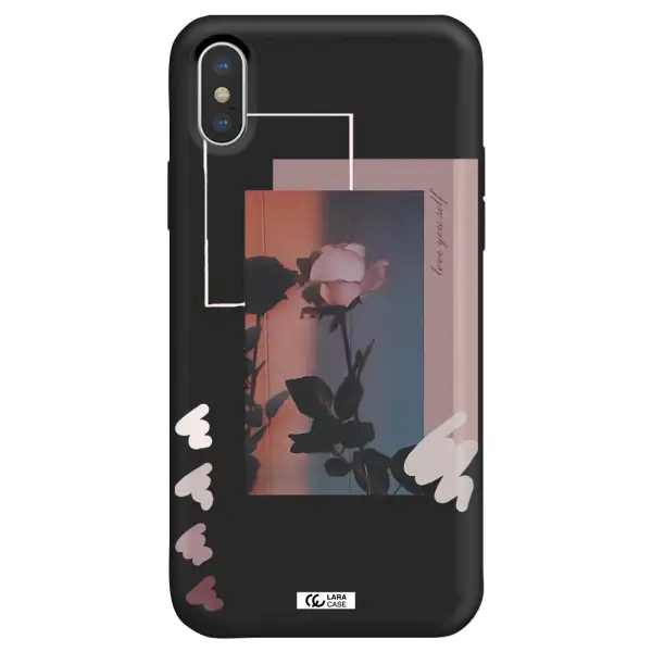 Pink Rose Apple iPhone X Silicone black Case