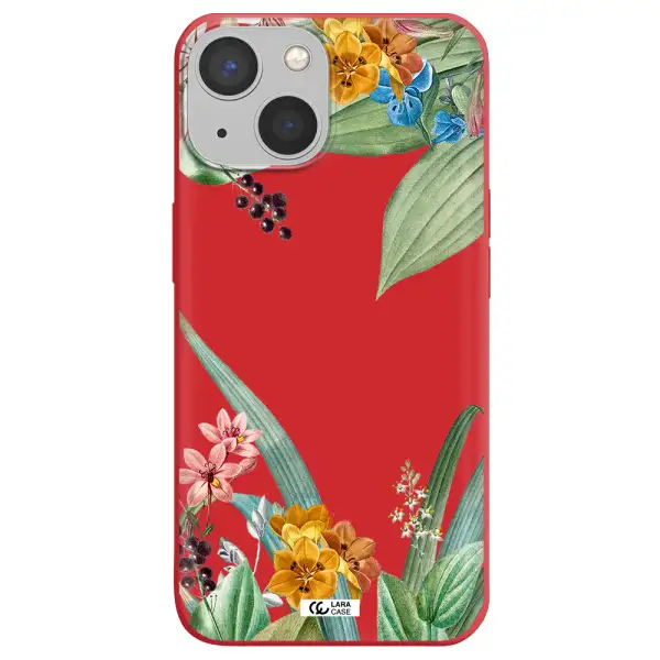 Summer Flower Vector Apple iPhone 13 mini Silicone Imperial Red Case