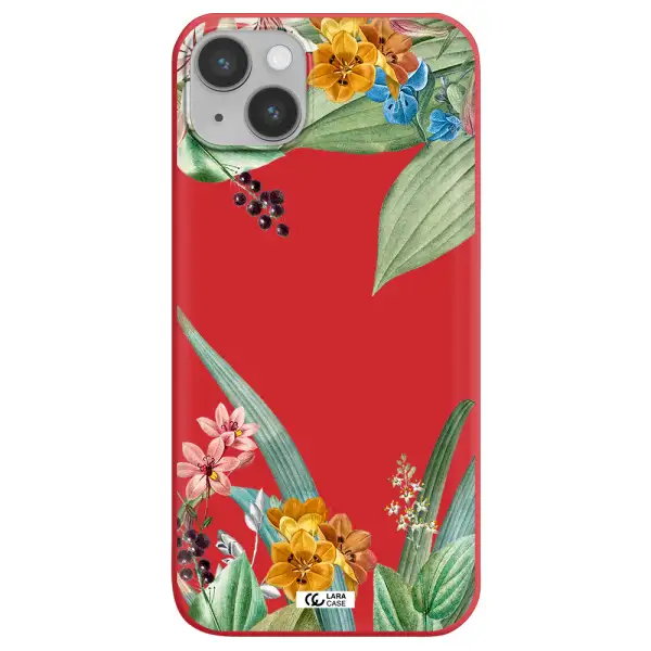 Summer Flower Vector Apple iPhone 14 plus Silicone Imperial Red Case