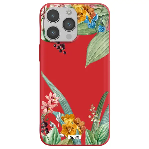 Summer Flower Vector Apple iPhone 14 pro Silicone Imperial Red Case