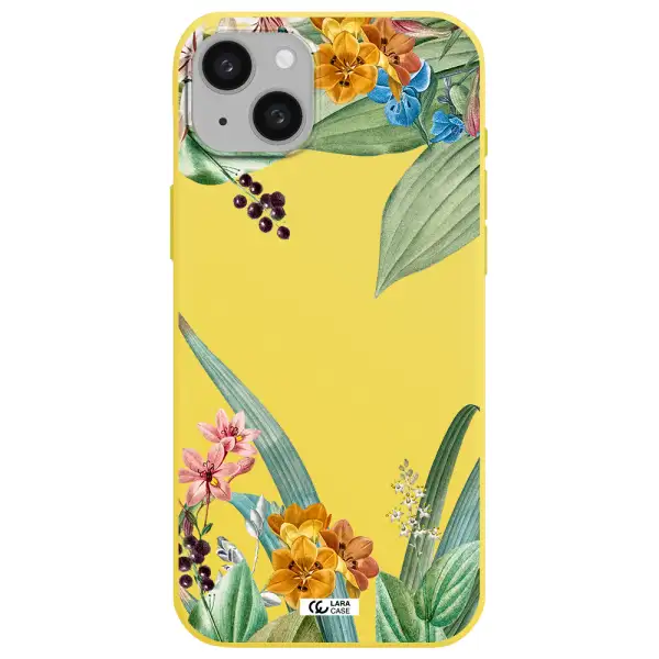 Summer Flower Vector Apple iphone 15 plus Silicone canary yellow Case