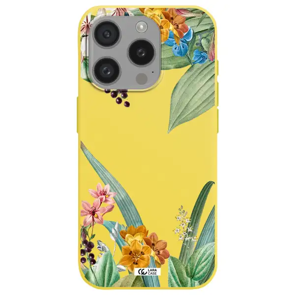 Summer Flower Vector Apple Iphone 15 Pro Silicone Canary Yellow Case