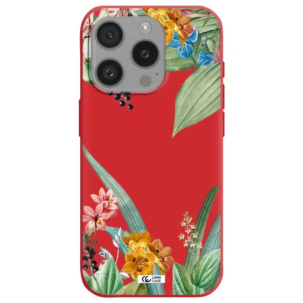 Summer Flower Vector Apple Iphone 15 Pro Silicone Imperial Red Case
