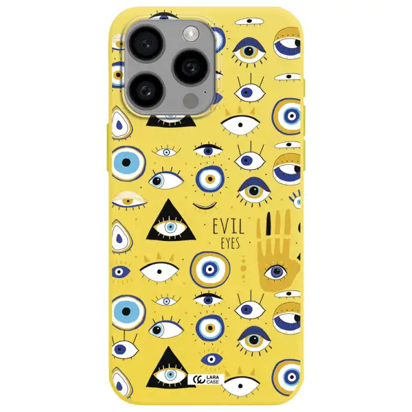 Evil Eyes Apple Iphone 15 Pro max Silicone canary yellow Case