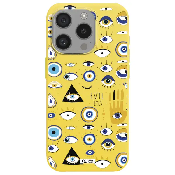Evil Eyes Apple Iphone 15 Pro Silicone Canary Yellow Case