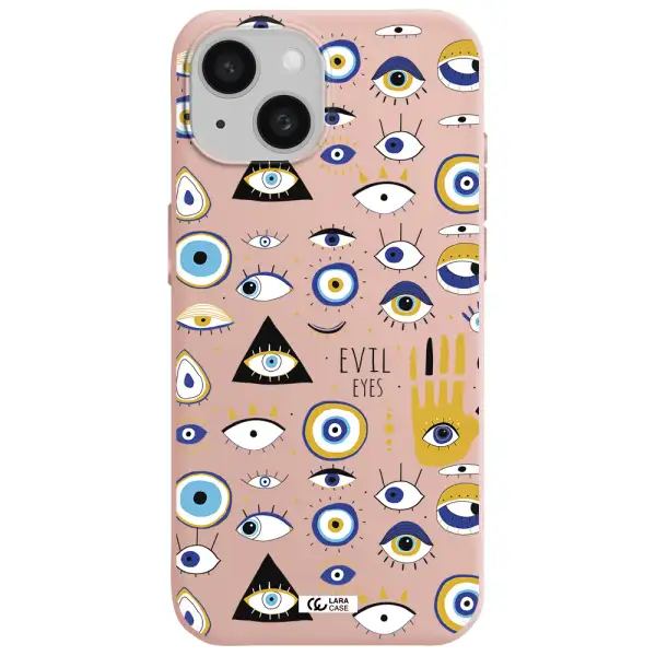 Evil Eyes Apple Iphone 15 Silicone Pastel Pink Case