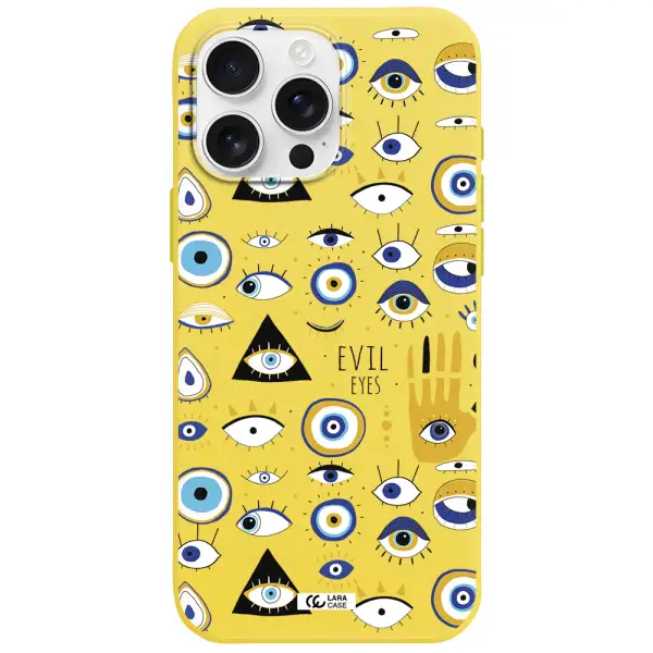 Evil Eyes Apple Iphone 16 Pro Max Silicone Canary Yellow Case