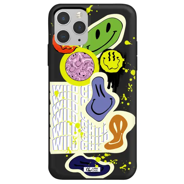 Colorful Emojis Apple iPhone 11 pro max Silicone black Case