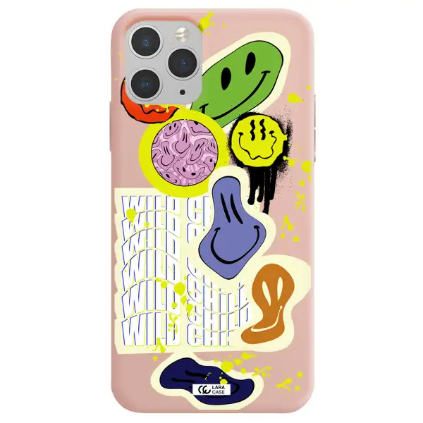 Colorful Emojis Apple iPhone 11 pro Silicone pastel pink Case