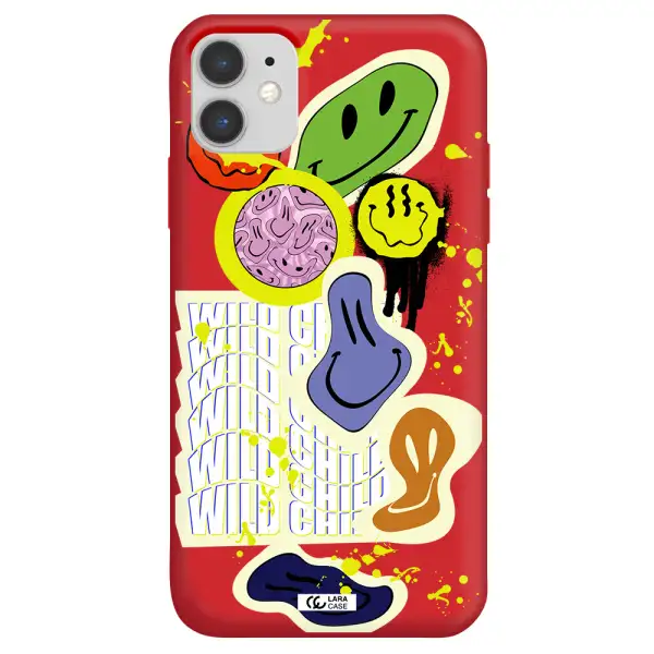 Colorful Emojis Apple iPhone 11 Silicone Imperial Red Case