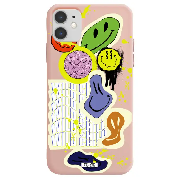 Colorful Emojis Apple iPhone 11 Silicone pastel pink Case