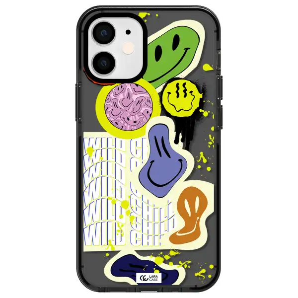 Colorful Emojis Apple iPhone 12 mini impact Smoke Black Case