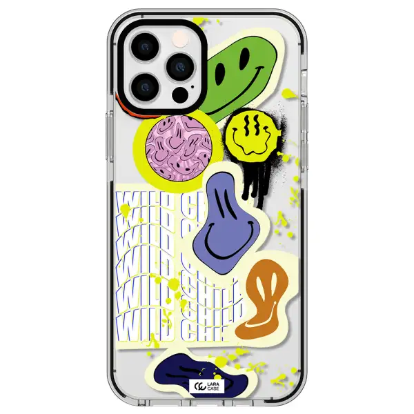 Colorful Emojis Apple iPhone 12 pro impact black border Case