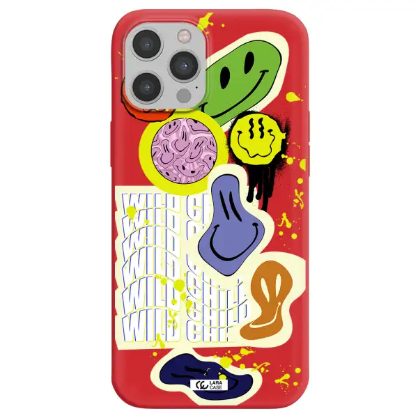 Colorful Emojis Apple iPhone 12 pro max Silicone Imperial Red Case