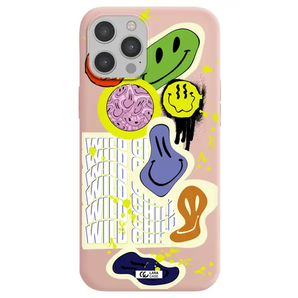 Colorful Emojis Apple iPhone 12 pro Silicone pastel pink Case