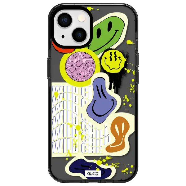 Colorful Emojis Apple iPhone 13 impact Smoke Black Case