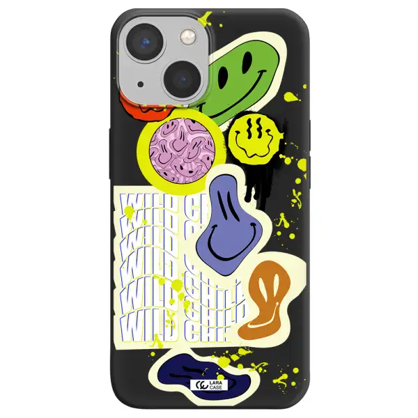 Colorful Emojis Apple iPhone 13 mini Silicone black Case