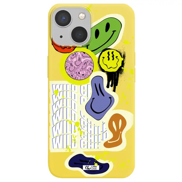 Colorful Emojis Apple iPhone 13 mini Silicone canary yellow Case