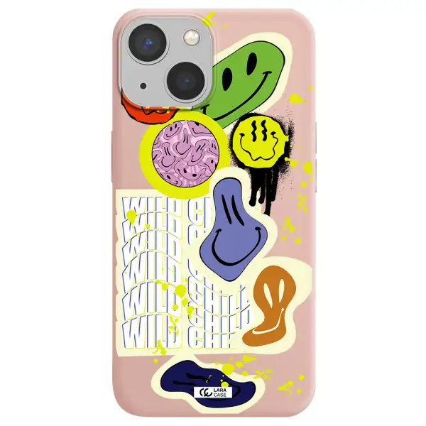 Colorful Emojis Apple iPhone 13 mini Silicone pastel pink Case