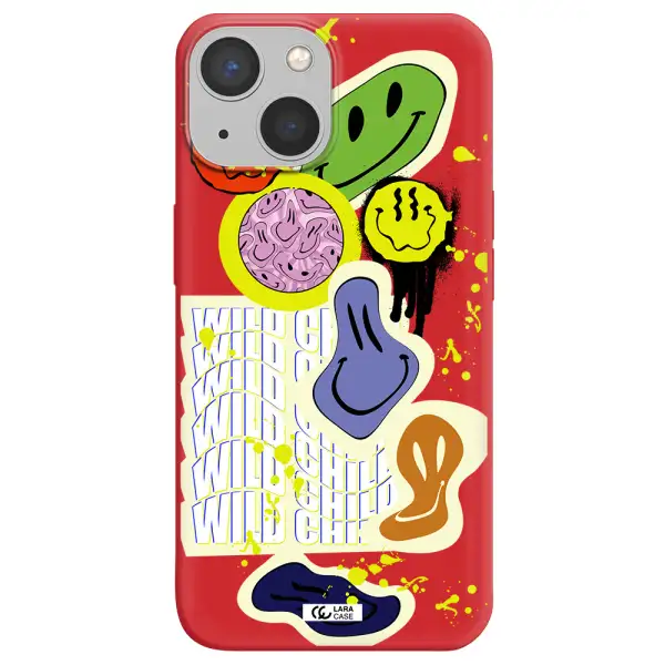 Colorful Emojis Apple iPhone 13 Silicone Imperial Red Case