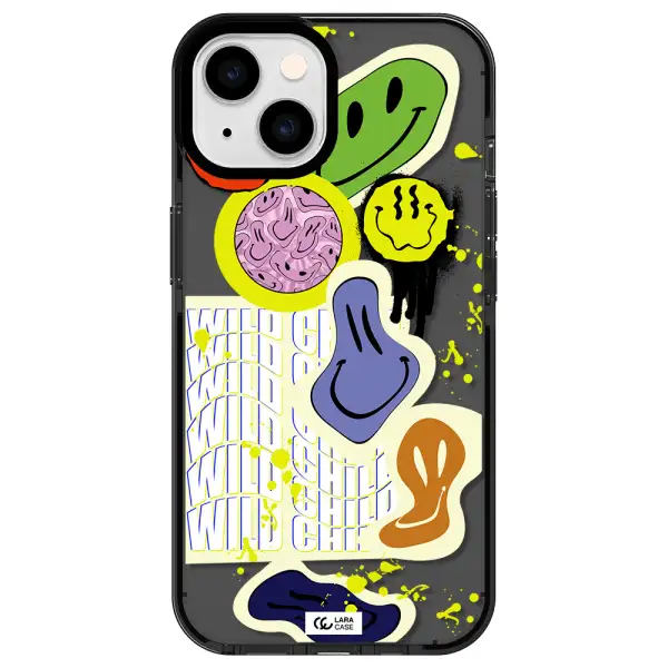 Colorful Emojis Apple iPhone 14 impact Smoke Black Case