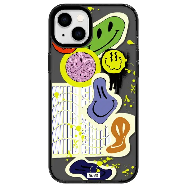Colorful Emojis Apple iPhone 14 plus impact Smoke Black Case