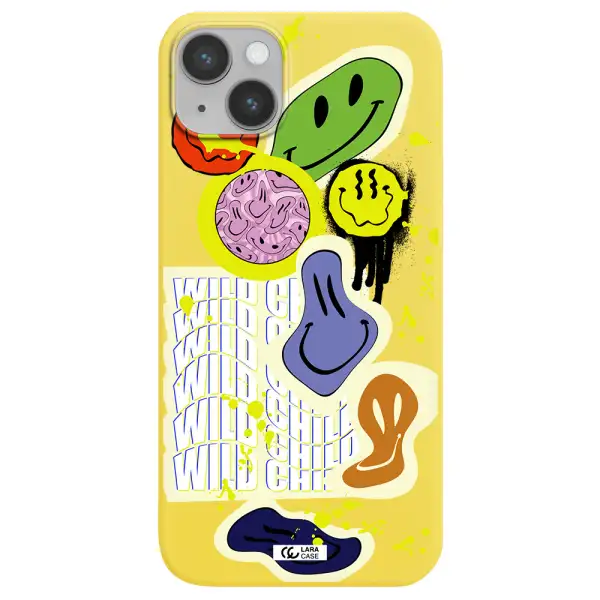 Colorful Emojis Apple iPhone 14 plus Silicone canary yellow Case