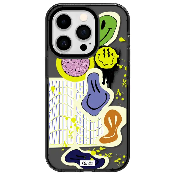 Colorful Emojis Apple iPhone 14 pro impact Smoke Black Case