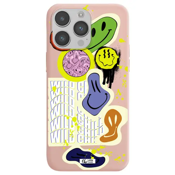 Colorful Emojis Apple iPhone 14 pro max Silicone pastel pink Case