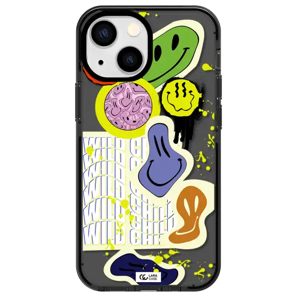 Colorful Emojis Apple iPhone 15 Plus impact Smoke Black Case