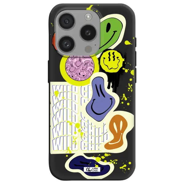 Colorful Emojis Apple Iphone 15 Pro Silicone Black Case