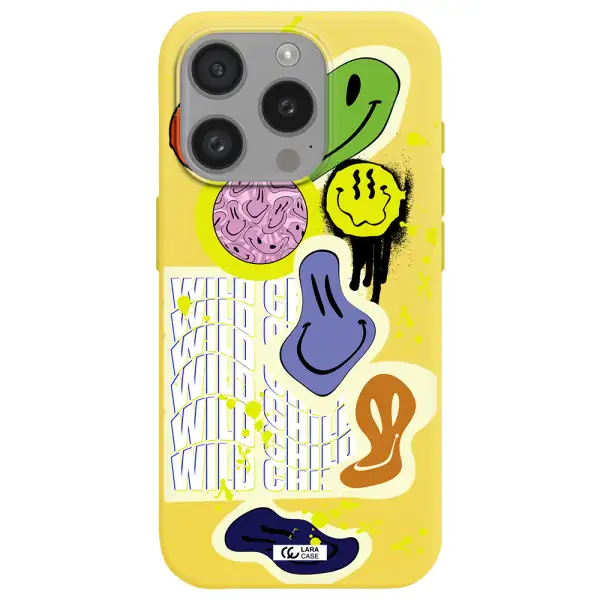 Colorful Emojis Apple Iphone 15 Pro Silicone Canary Yellow Case