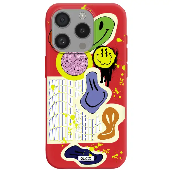 Colorful Emojis Apple Iphone 15 Pro Silicone Imperial Red Case