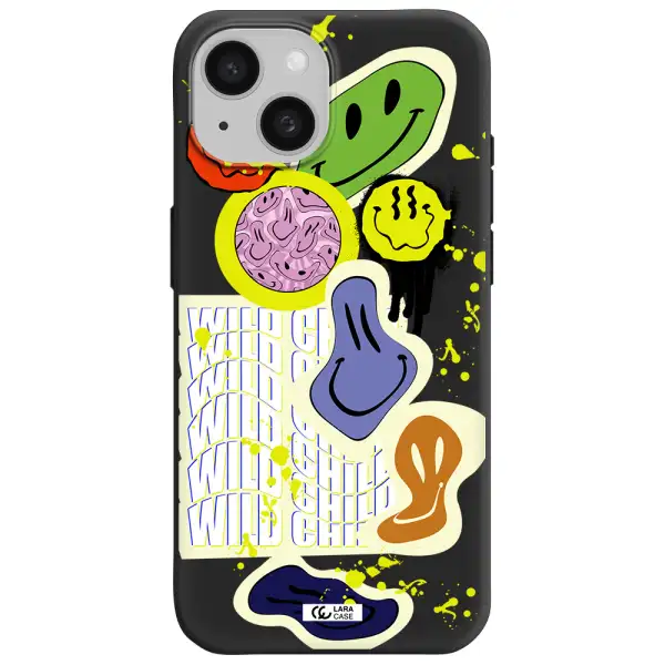 Colorful Emojis Apple iPhone 15 Silicone black Case