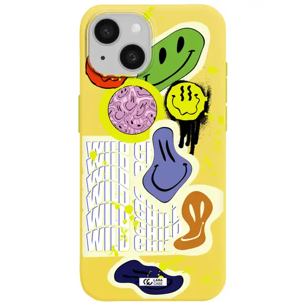 Colorful Emojis Apple iPhone 15 Silicone canary yellow Case
