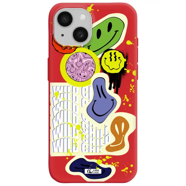 Colorful Emojis Apple Iphone 15 Silicone Imperial Red Case