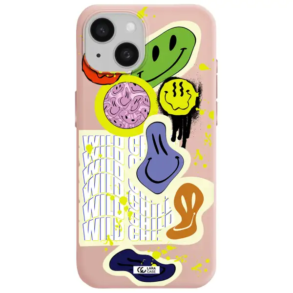 Colorful Emojis Apple Iphone 15 Silicone Pastel Pink Case