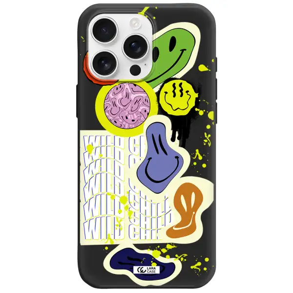 Colorful Emojis Apple Iphone 16 Pro Max Silicone Black Case