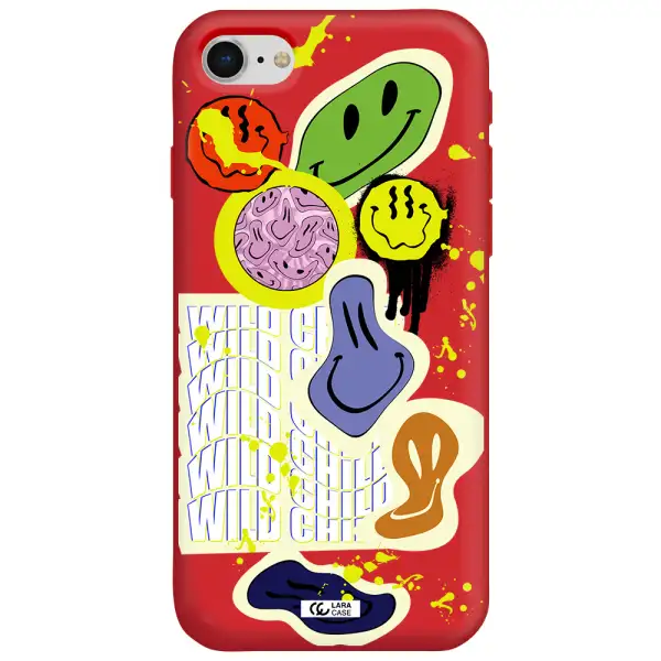 Colorful Emojis Apple iPhone se 2020 Silicone Imperial Red Case